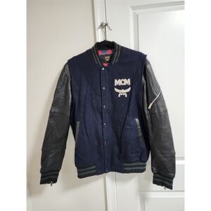 Authentic MCM Wool and Leather 2 in 1 Navy Blue/Black Jacket